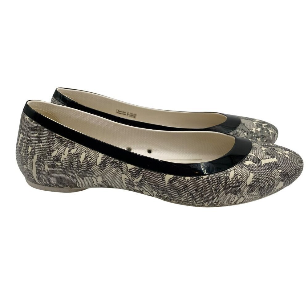 Crocs Lina Ballet Flats Oyster White/Black Print Slip On Women's Size 9 - Picture 3 of 12